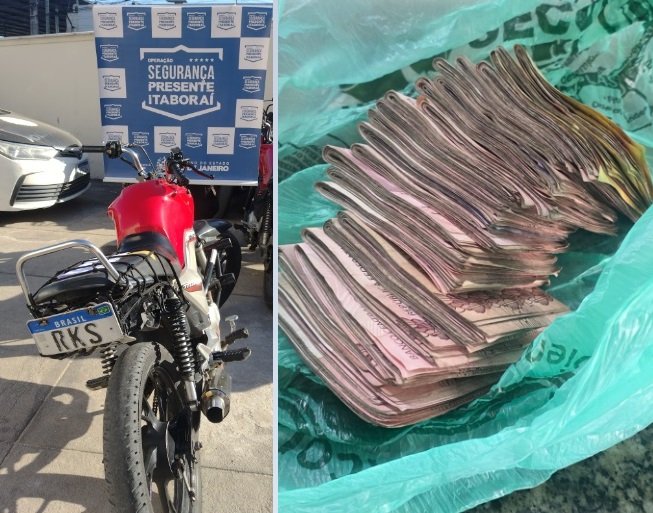 Operação em Itaboraí encontra R$ 2.400,00 em espécie dentro do short de condutor em moto com placa dobrada